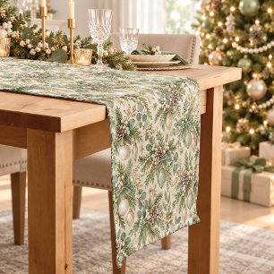 Elegant Sage Green Pearl Christmas Table Runner