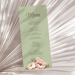 Elegant Sage Green Peony Floral Wedding Menu