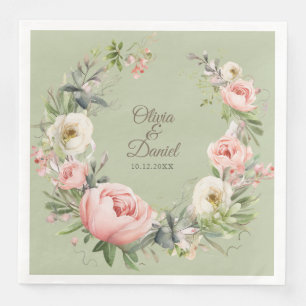 Elegant Sage Green Peony Floral Wedding Napkin