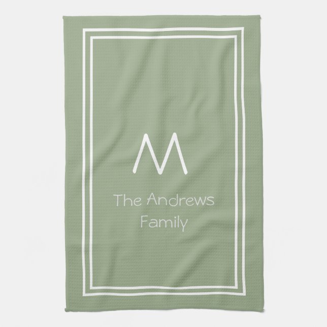 Elegant Sage Green Personalised Monogrammed Tea Towel (Vertical)