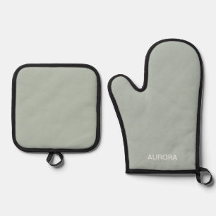 Elegant Sage Green Personalised Name - Oven Mitt & Pot Holder Set