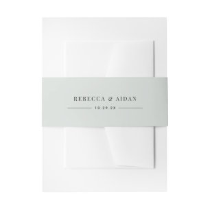 Elegant Sage Green Personalised Names Wedding Invitation Belly Band
