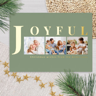 Elegant Sage Green Photo Collage Joyful Christmas