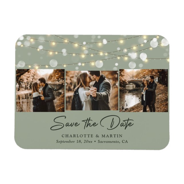 Elegant Sage Green Photo Save The Date Magnet (Horizontal)