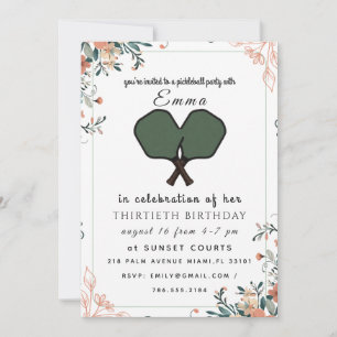 Elegant Sage Green Pickleball 30th Birthday  Invitation