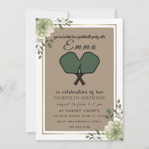Elegant Sage Green Pickleball 30th Birthday  Invitation