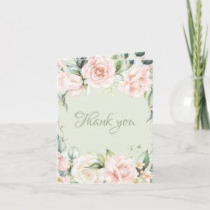 Elegant Sage Green Pink Floral Wedding Thank You Card