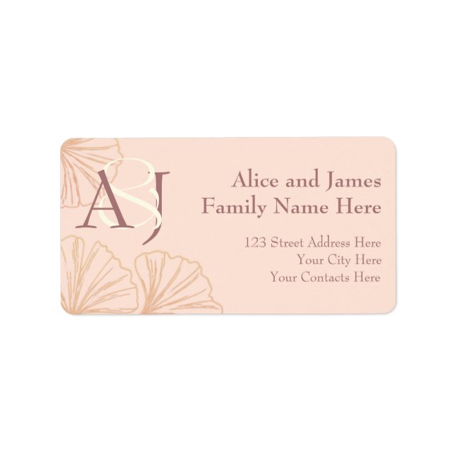 Elegant Sage Green & Pink Ginkgo Newly Wed Address Label (Front)