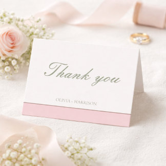 Elegant Sage Green & Pink Wedding Thank You card