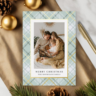 Elegant Sage Green Plaid Family Picture 