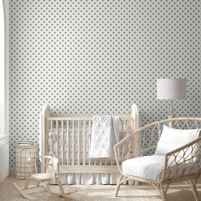 Elegant Sage Green Polka Dots Wallpaper (Kids)