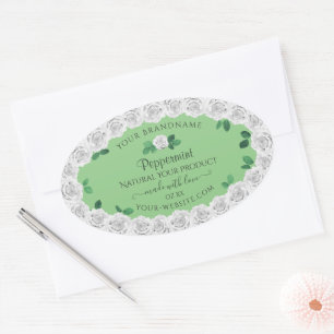 Elegant Sage Green Product Labels Cute White Roses