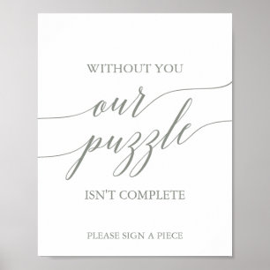 Elegant Sage Green Puzzle Guestbook Sign