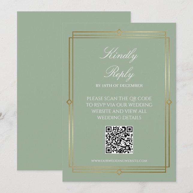Elegant Sage Green  QR Code RSVP  Invitation (Front/Back)