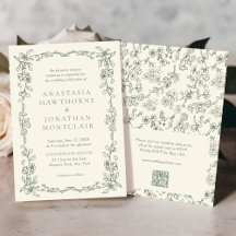 Elegant Sage Green QR Code RSVP Victorian Wedding