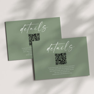 Elegant Sage Green QR Code Wedding Details Enclosure Card