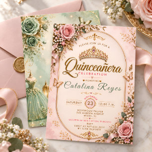 Elegant Sage Green Quinceañera Invitation