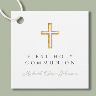 Elegant Sage Green Religious Boy First Communion Favour Tags