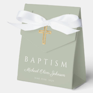 Elegant Sage Green Religious Cross Baptism  Favour Box