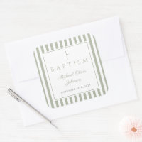 Elegant Sage Green Religious Cross Baptism