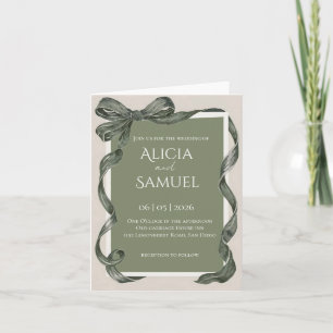 Elegant Sage Green Ribbon Wedding Invitation
