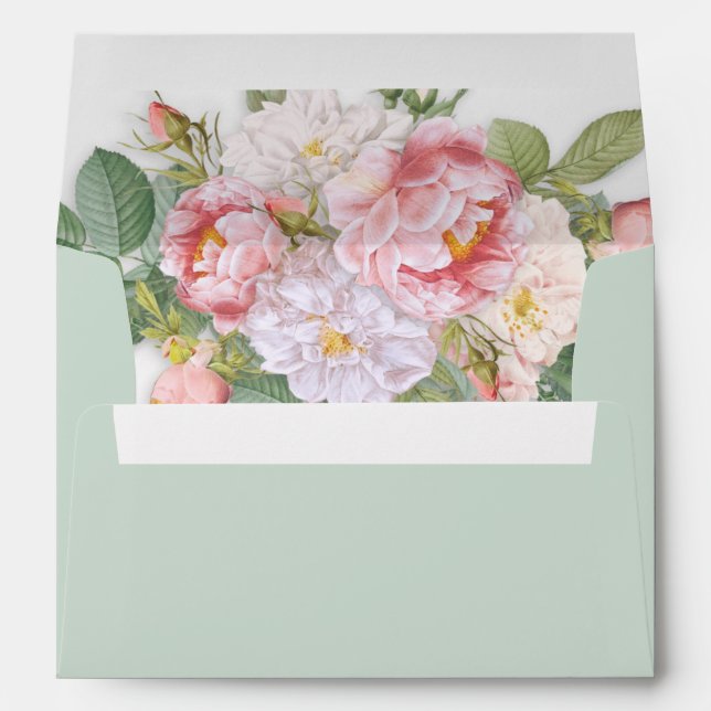 Elegant Sage Green Romantic Vintage Floral Envelope (Back (Bottom))