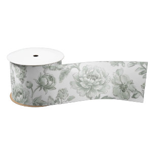 Elegant Sage Green Rose Floral  Satin Ribbon