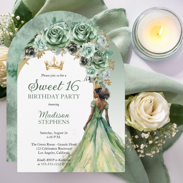 Elegant Sage Green Rose Floral Sweet 16 Party Invitation (Elegant Sage Green Rose Floral Sweet 16 Party Invitation - Print | Digital Download )