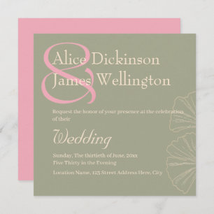 Elegant Sage Green & Rose Pink Ginkgo Wedding Invitation