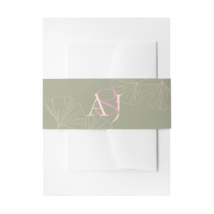 Elegant Sage Green & Rose Pink Ginkgo Wedding Invitation Belly Band