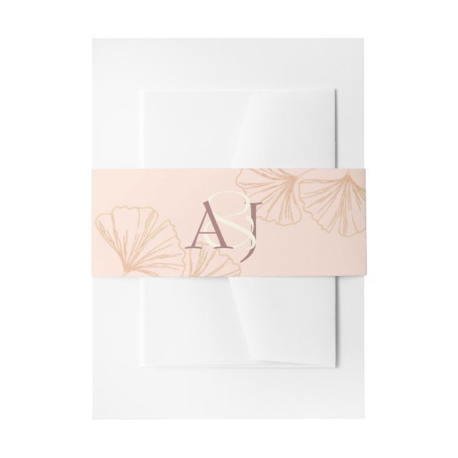 Elegant Sage Green & Rose Pink Ginkgo Wedding Invitation Belly Band (Front Example)