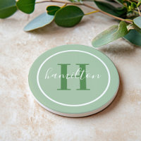 Elegant Sage Green Round Monogram Script
