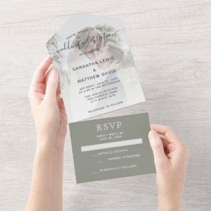 Elegant Sage Green Rustic Bohemian Wedding All In One Invitation