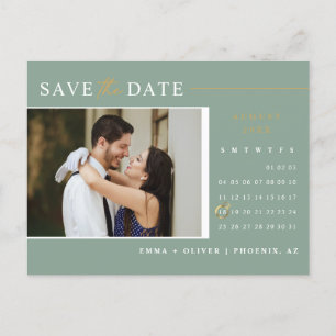 Elegant Sage Green Save the Date Calendar QR Code Postcard