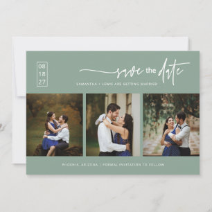 Elegant Sage Green Save the Date QR Code Photo Invitation