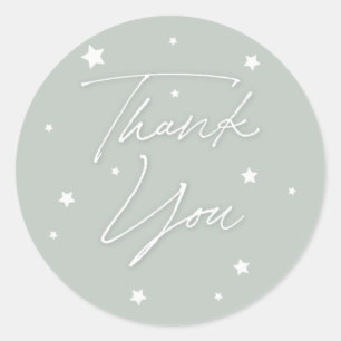 Elegant Sage Green Scattered Stars Thank You Classic Round Sticker
