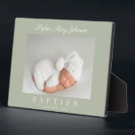 Elegant Sage Green Script Baptism Photo Plaque<br><div class="desc">Personalised Elegant Sage Green Script Baptism Photo Plaque Display.</div>