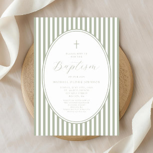 Elegant Sage Green Script Boy Baptism Invitation