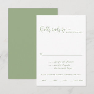 Elegant sage green script calligraphy wedding RSVP card