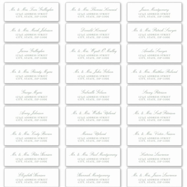 Elegant Sage Green Script Guest Address Labels (Front)