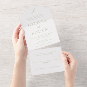 Elegant Sage Green Script Monogram Wedding All In One Invitation