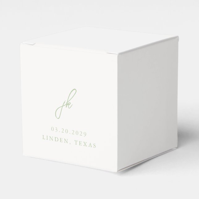 Elegant Sage Green Script Monogram Wedding Favour Box (Front Side)