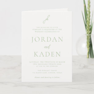 Elegant Sage Green Script Monogram Wedding Invitation