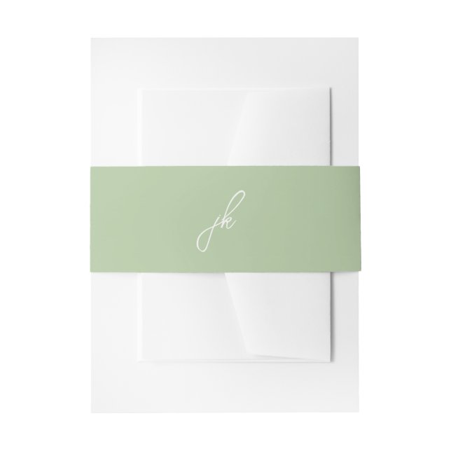 Elegant Sage Green Script Monogram Wedding Invitation Belly Band (Front Example)
