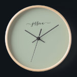Elegant sage green script name large clock<br><div class="desc">Modern clock with a sage green background and a hand lettered black girly script name. Personalise with your name</div>