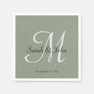 Elegant Sage Green Script Name Monogram Wedding Napkin