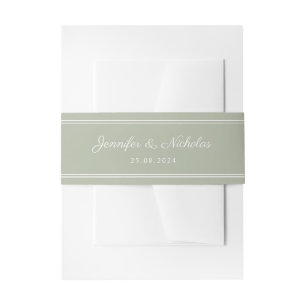 Elegant Sage Green Script Wedding Invitation Belly Band