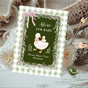 Elegant Sage Green Silly Goose Advice for Baby Pedestal Sign