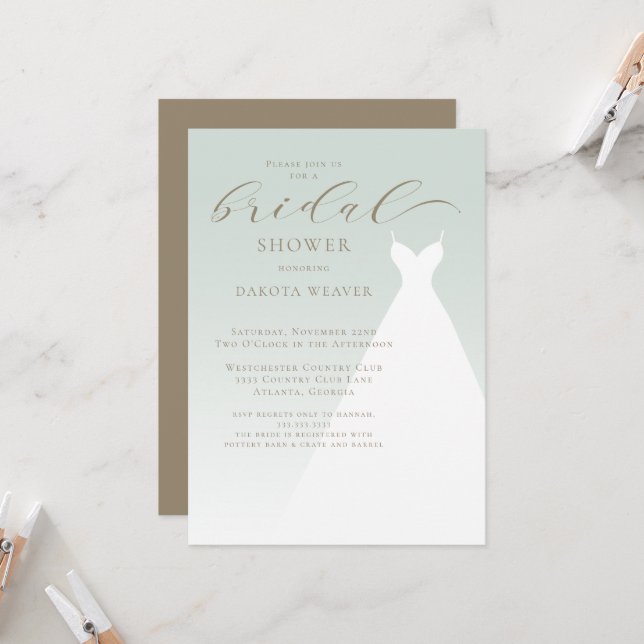 Elegant Sage Green Simple Bridal Shower Invitation (Front/Back In Situ)