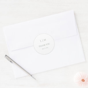 Elegant Sage Green Simple Monogram Thank You Classic Round Sticker
